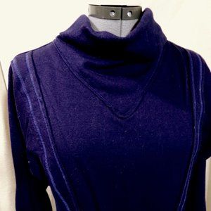 New Cowl neck Pullover Sweater Top M Navy Blue decorative stitched Dolman LongSl